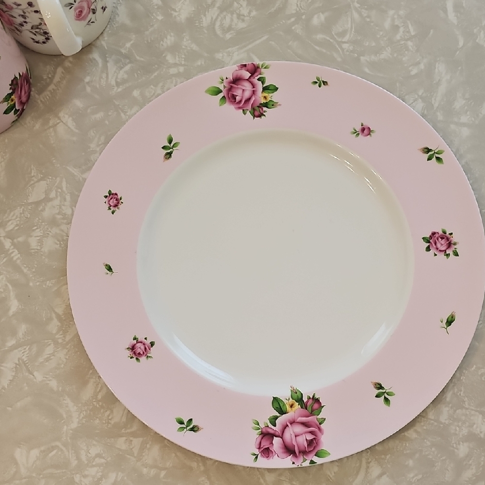Royal Albert Pink Rose Dinner Plate with Floral Trim